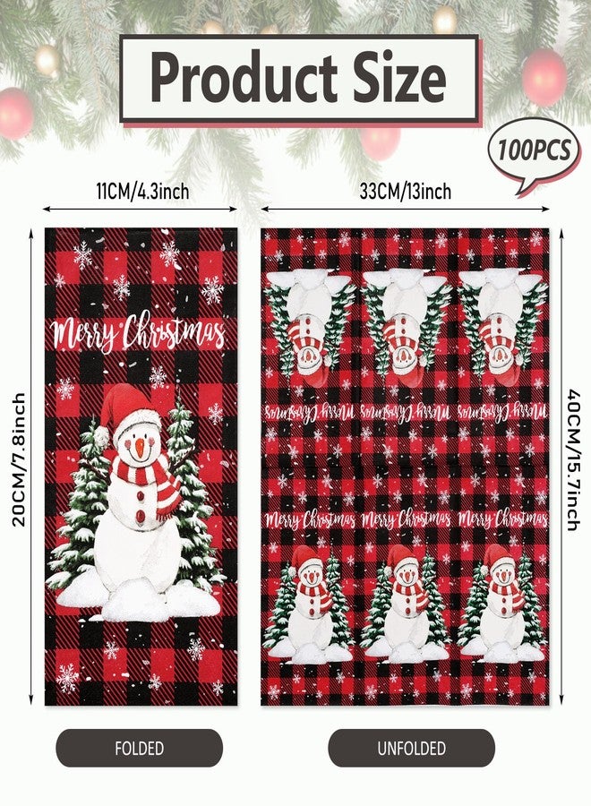 Whaline 100Pcs Winter Plaids Guest Napkins Christmas Snowman Disposable Napkins Red Black Buffalo Plaid Paper Napkins Winter Xmas Decorative Hand Towels for Home Kitchen Restaurant Tableware Decor - Image 2